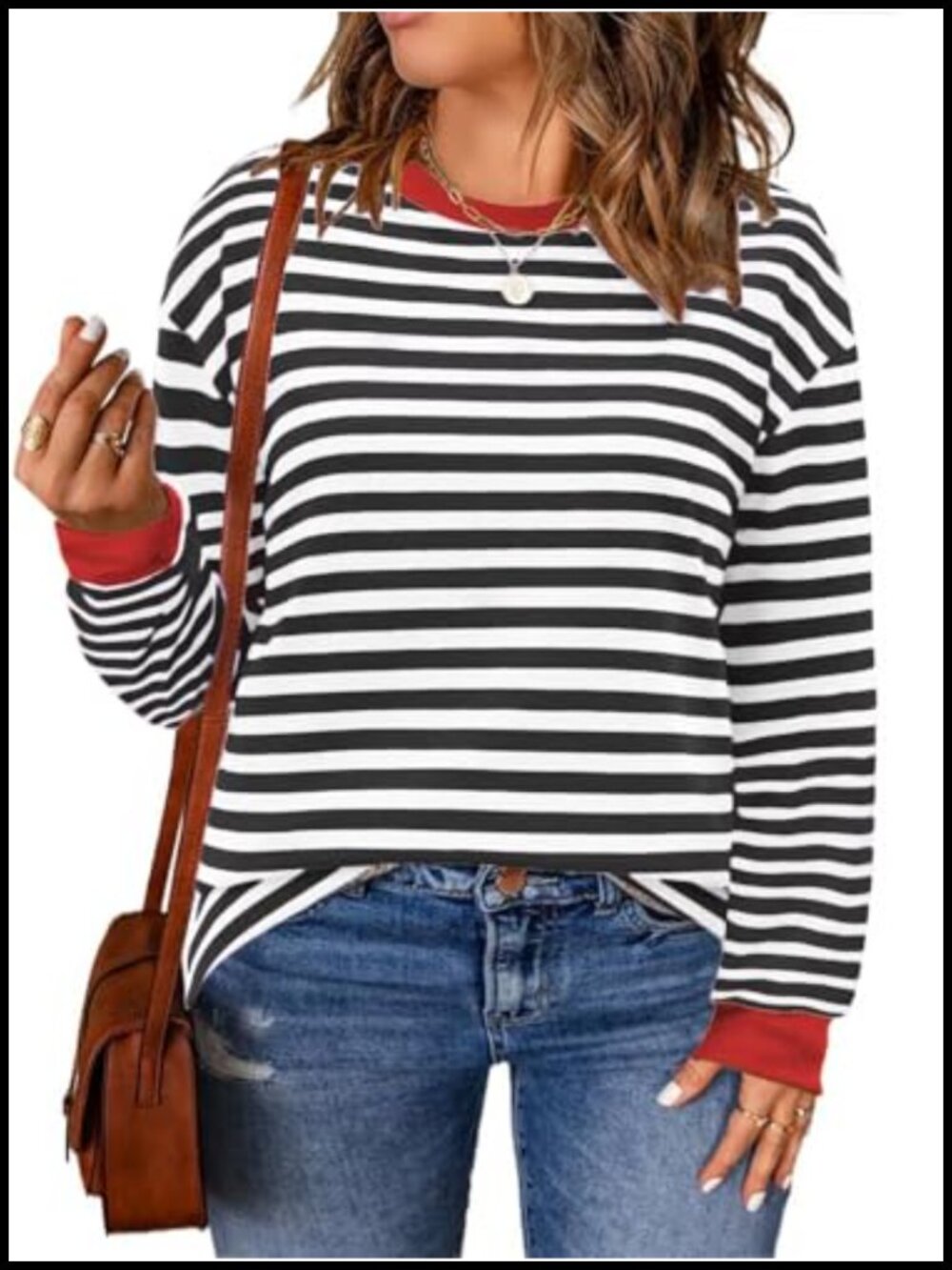 Plus Size Striped Color Block Crewneck Tunic Sweatshirt Long Sleeve
